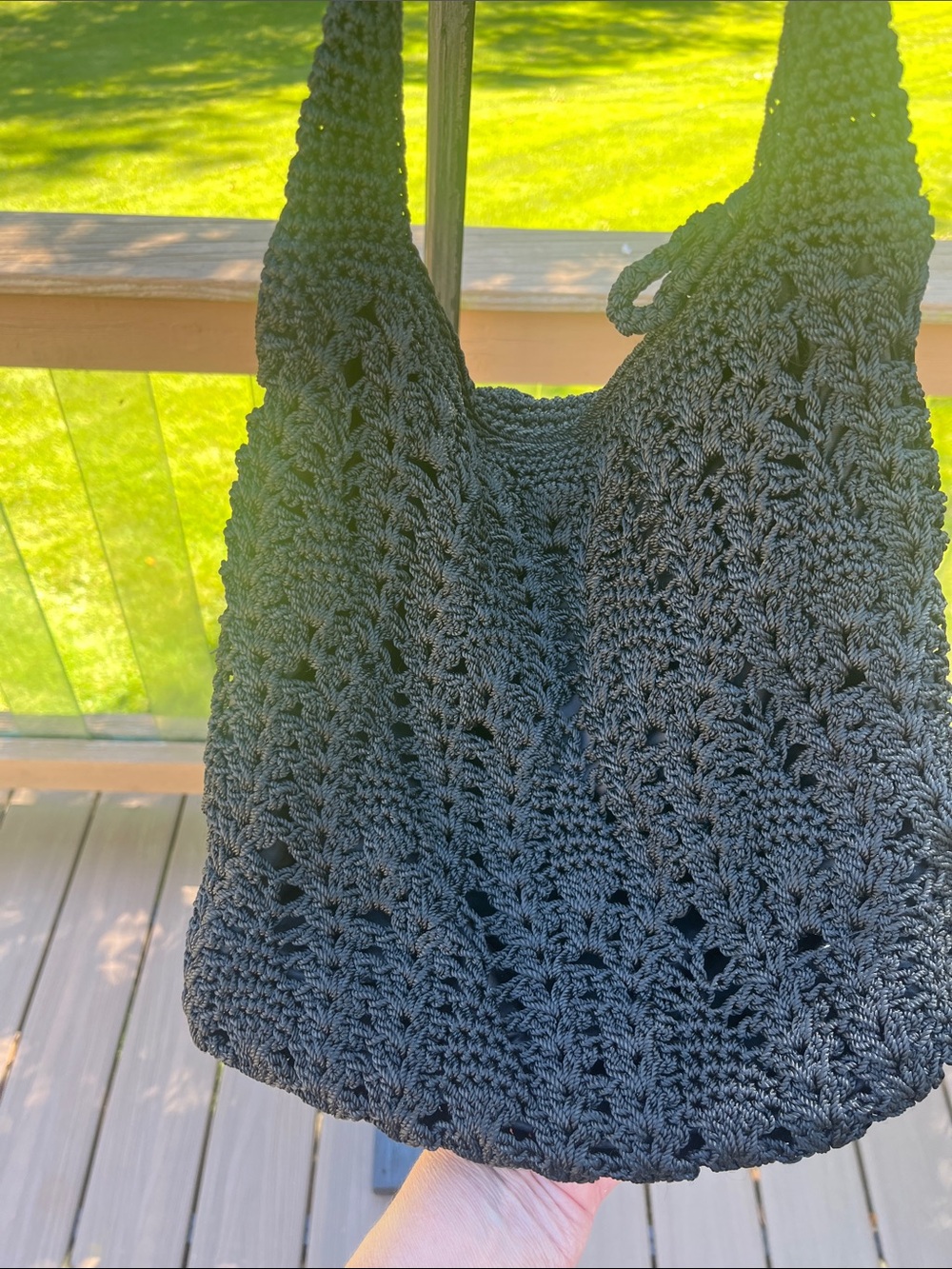 The SAK Black Crochet Shoulder Bag for Women - Classic Knit Tote - Picture 4 of 11
